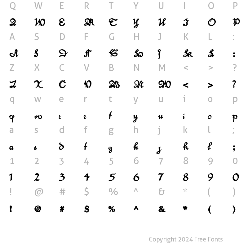 Character Map of DancerPrancer Bold