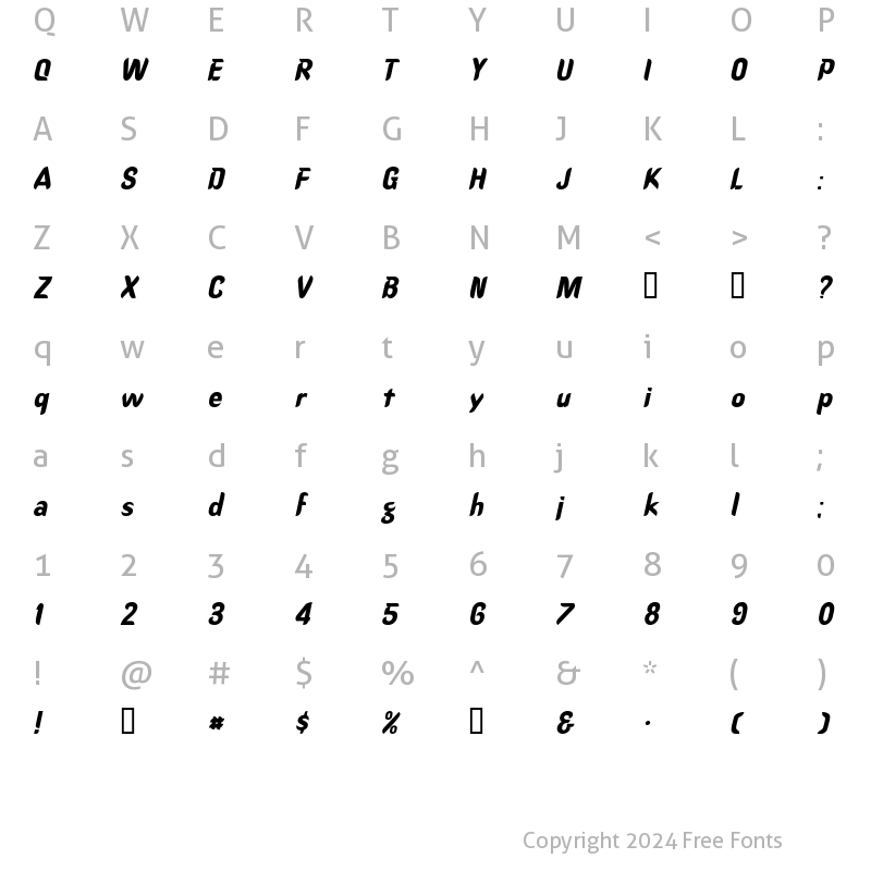 Character Map of DanceSSK BoldItalic