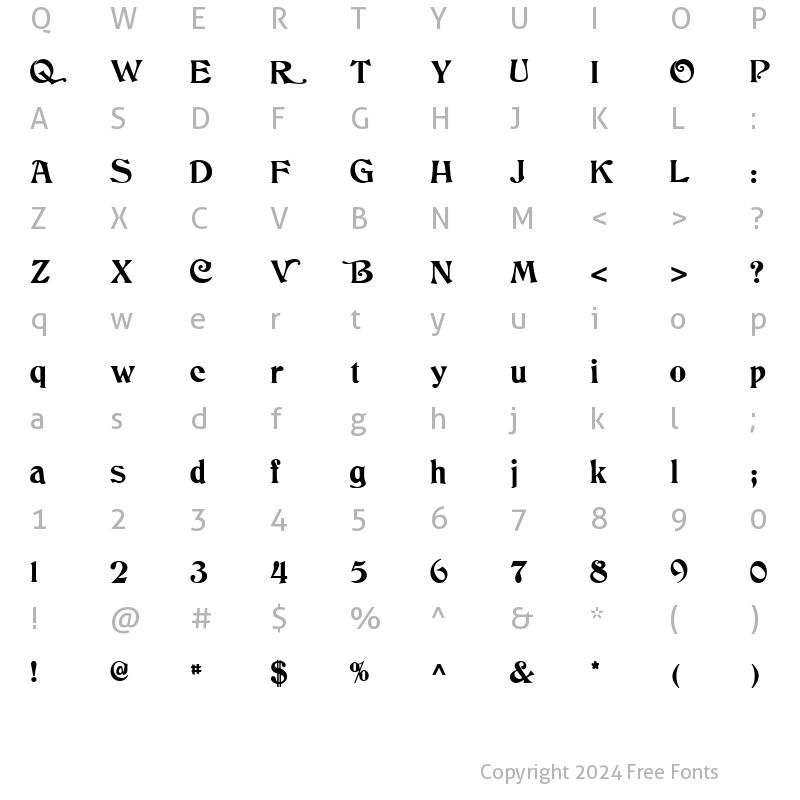 Character Map of Dancing ttnorm Regular