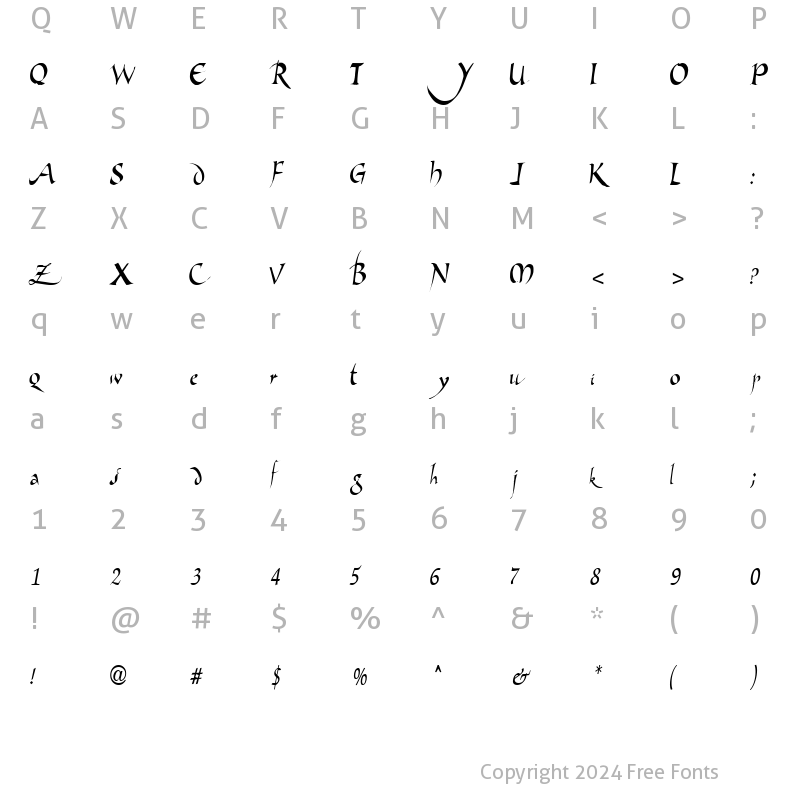 Character Map of DangerousScript27 ttcon Regular