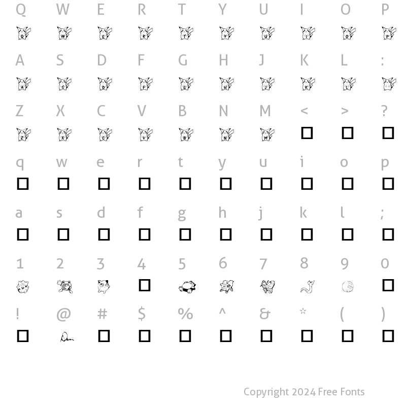 Character Map of Dani's Pikachu Regular