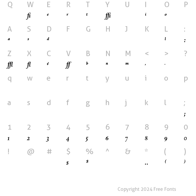 Character Map of Dante MT Expert Bold Italic