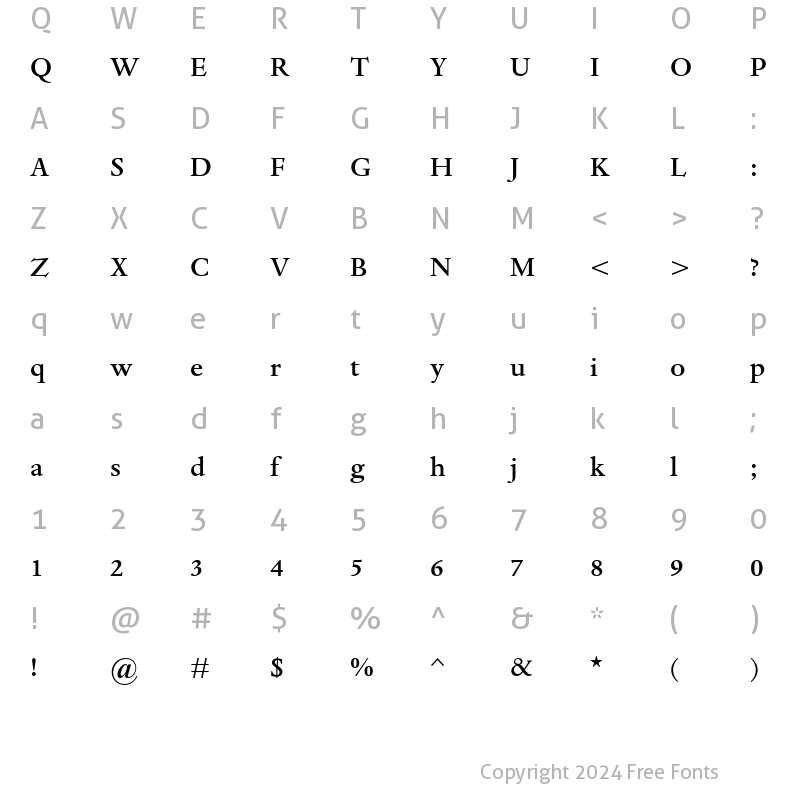 Character Map of Dante MT Medium Regular