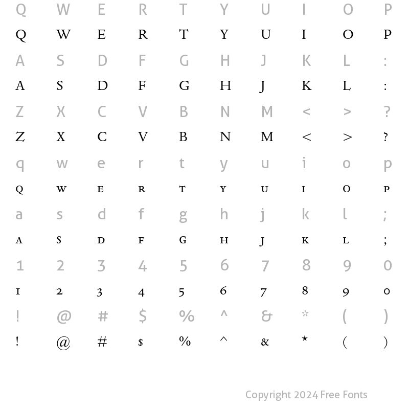 Character Map of Dante MT Small Caps & Oldstyle Regular