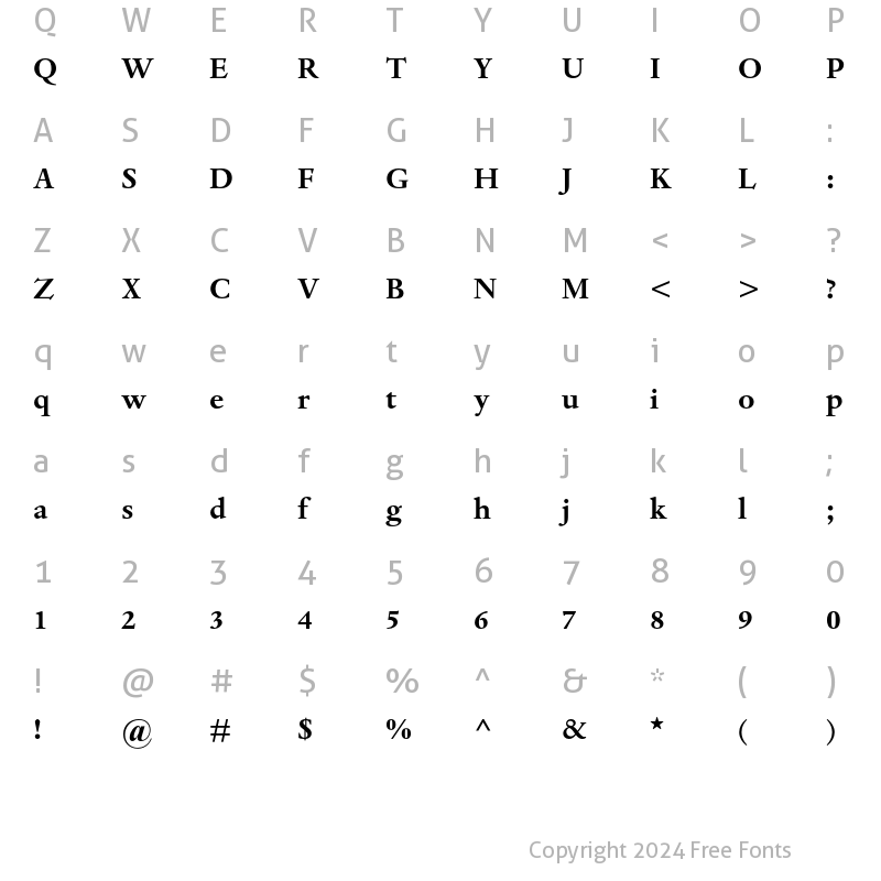 Character Map of Dante MT Std Bold