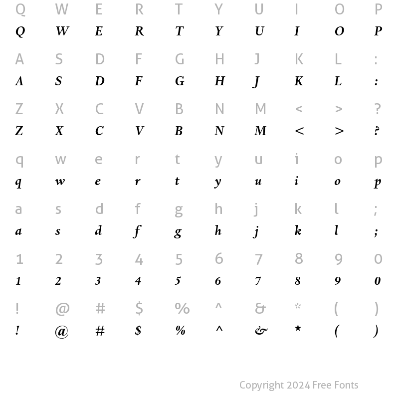 Character Map of Dante MT Std Bold Italic