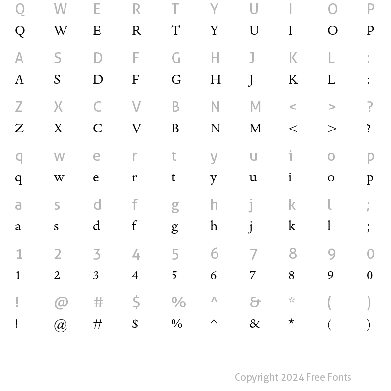 Character Map of Dante MT Std Regular