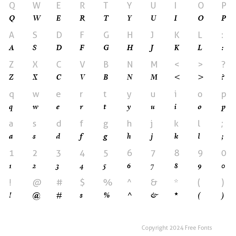 Character Map of DanteMTOldstyleFigures BoldItalic