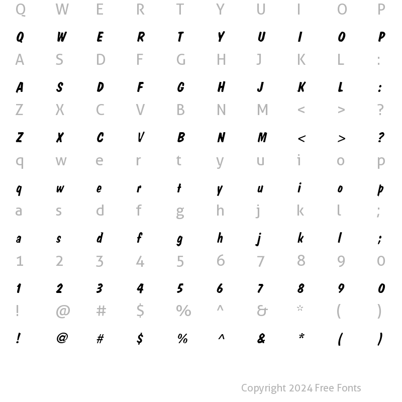 Character Map of Danto Lite BoldItalic