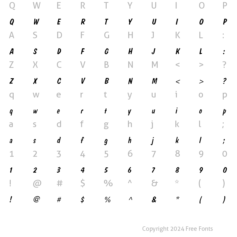 Character Map of Danto Lite Italic