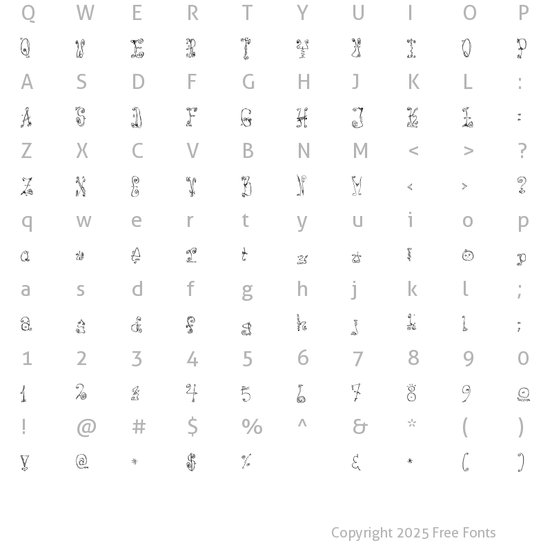 Character Map of Danzin LikeCracy Regular