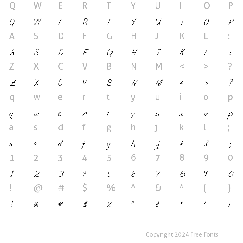 Character Map of DarbysHand Regular