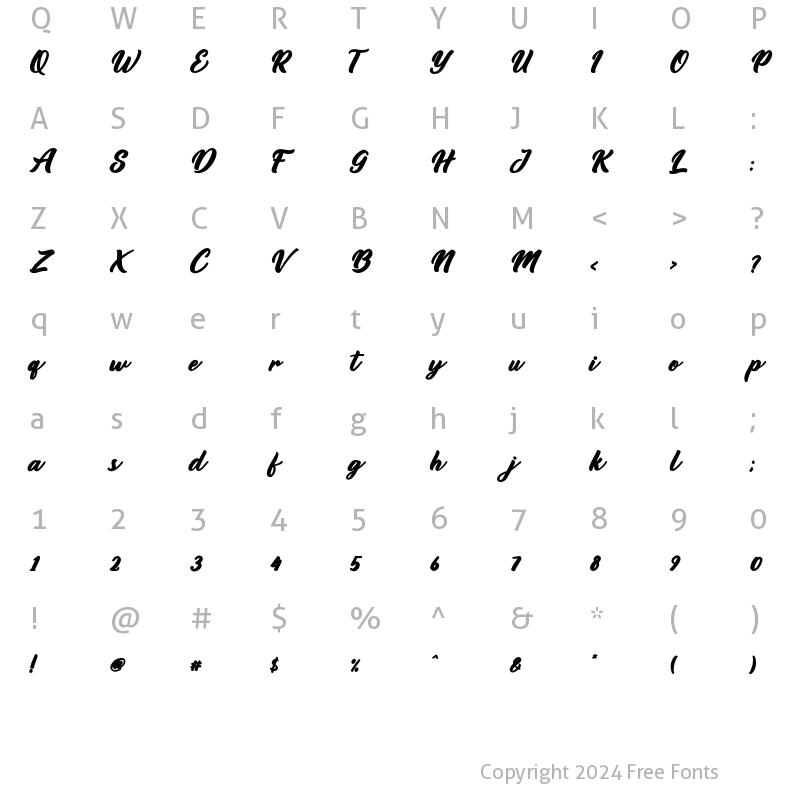 Character Map of Darion Bold Italic
