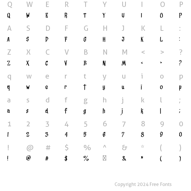 Character Map of Dark Cold Night Regular