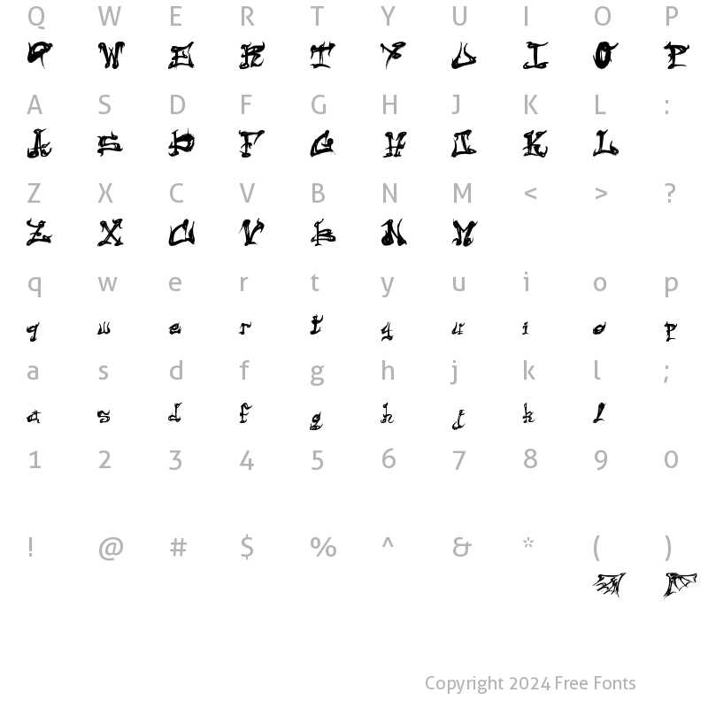 Character Map of Dark Flame Regular