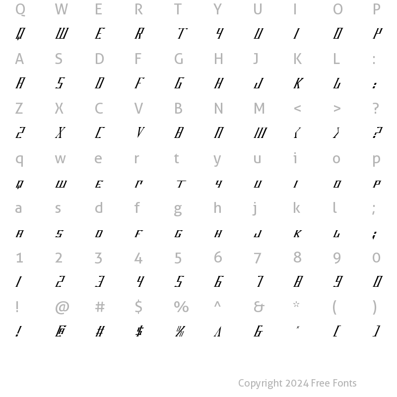 Character Map of DarkWind Condensed Italic Condensed Italic