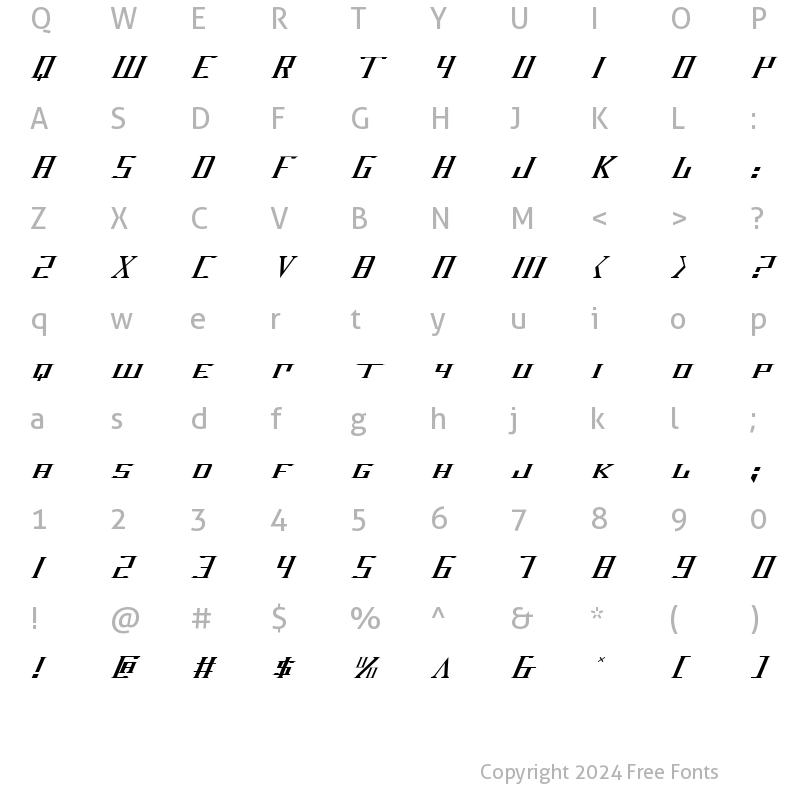 Character Map of DarkWind Italic Italic