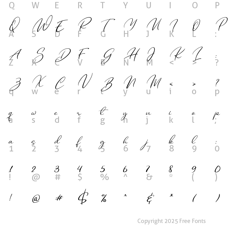 Character Map of Darling Romance Script Regular