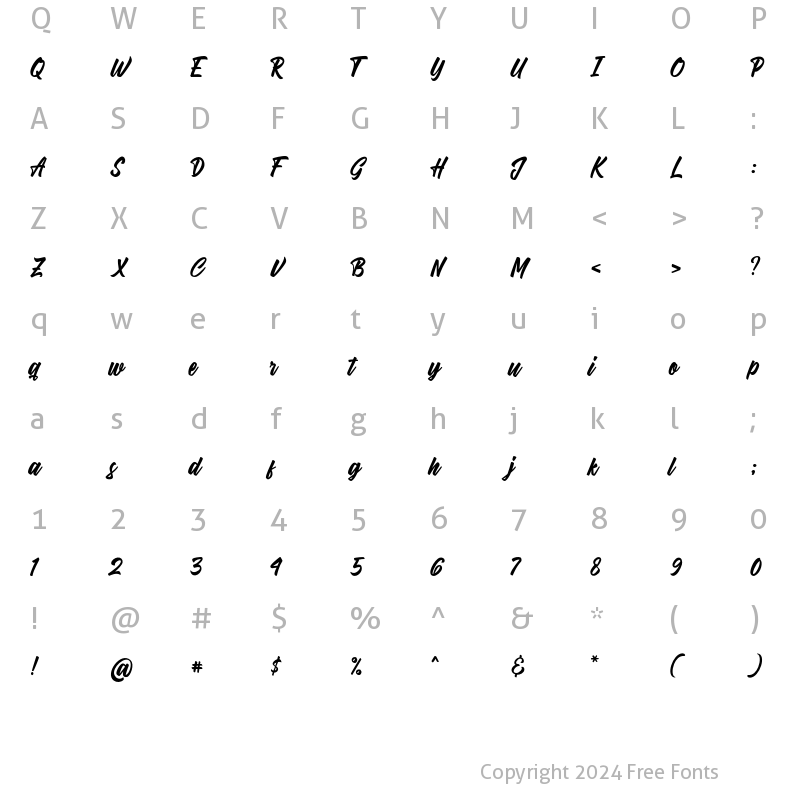 Character Map of Dartybe Script Regular