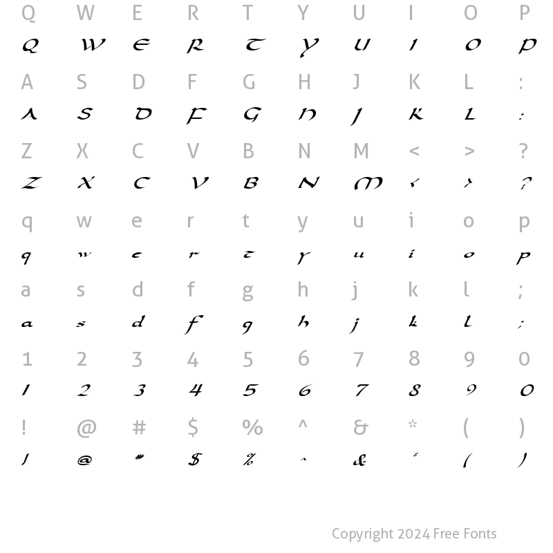 Character Map of Darwycke Italic