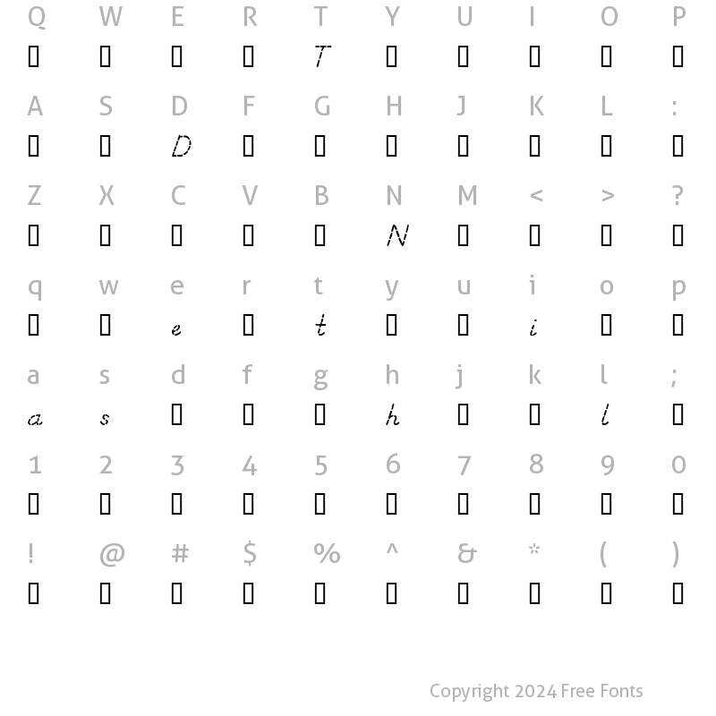 Character Map of Dashed Italic Sample Regular