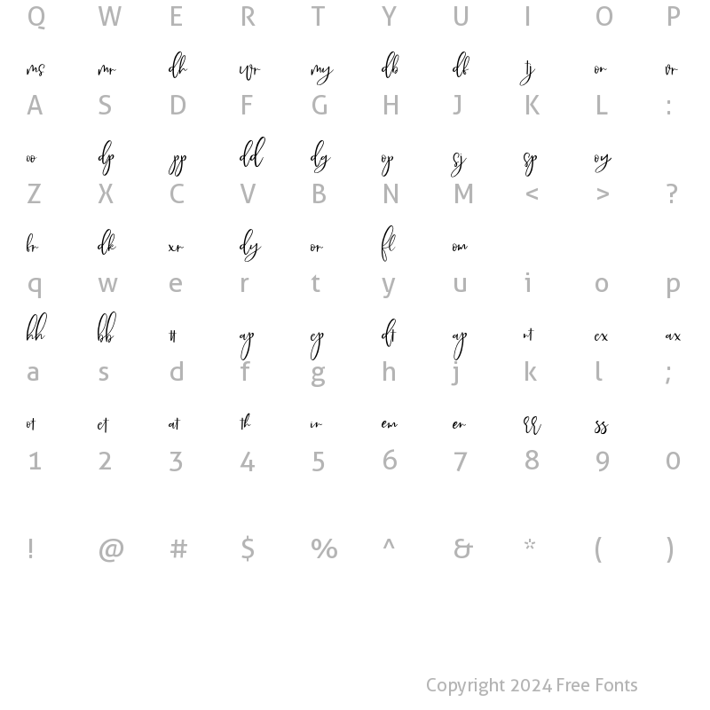 Character Map of Dastine Ligature Style Regular