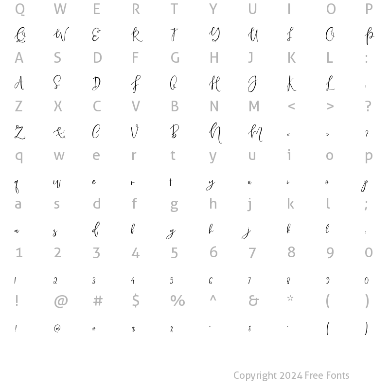 Character Map of Dastine Script Regular