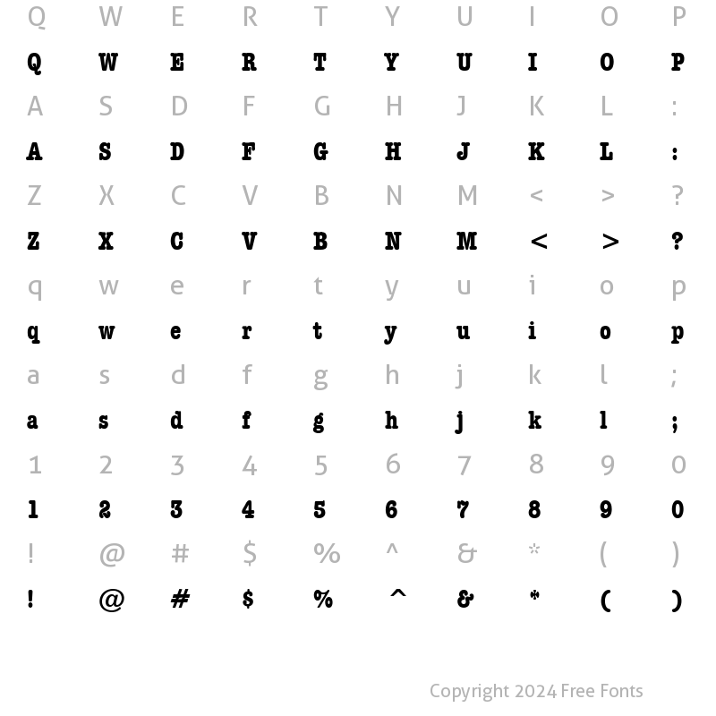 Character Map of Dateline Condensed Bold