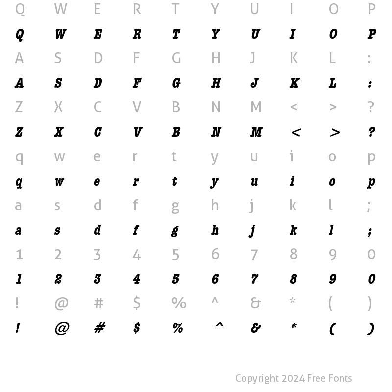 Character Map of DatelineCondensed BoldItalic