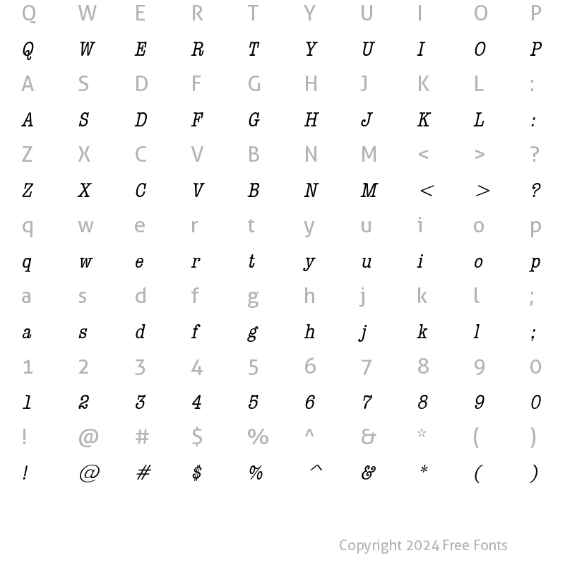 Character Map of DatelineCondensed Italic