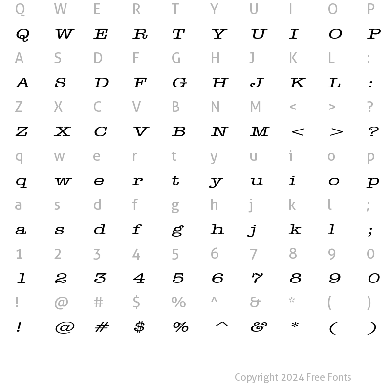 Character Map of DatelineExtended Italic