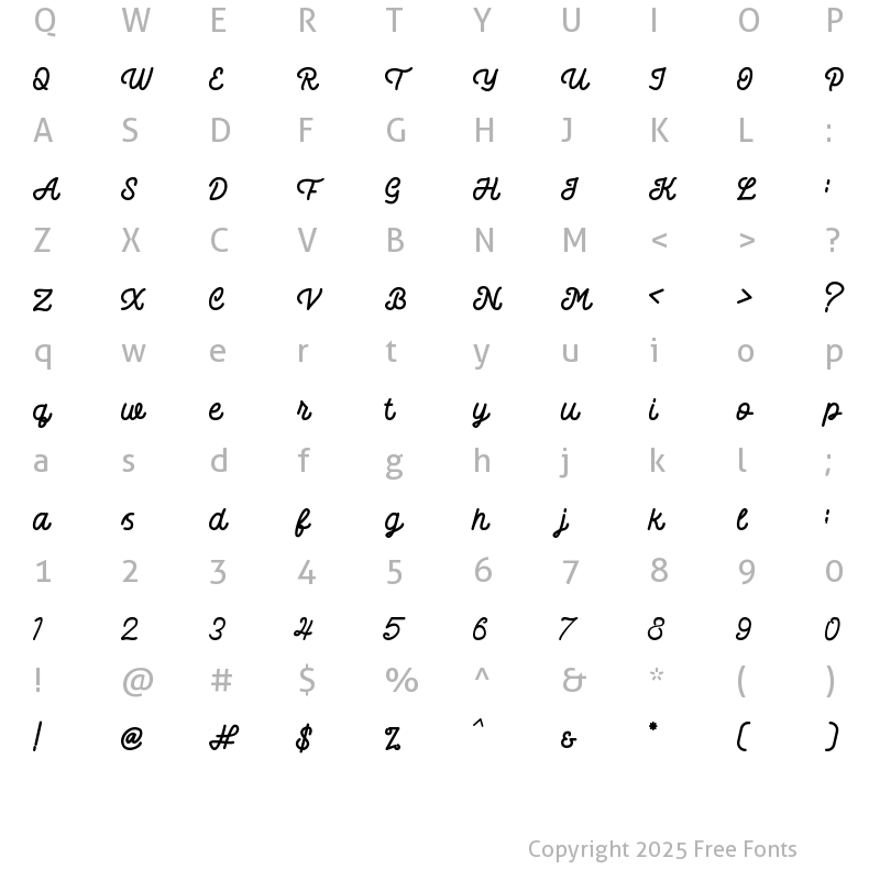 Character Map of Dattge Hurty Regular