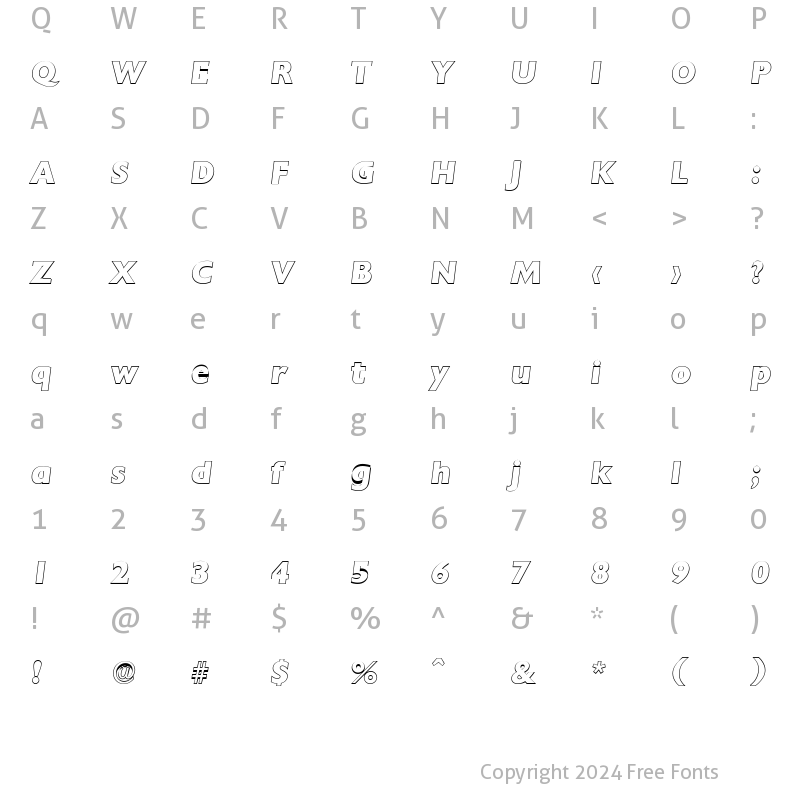 Character Map of DavidBeckerOutline-ExtraBold Italic