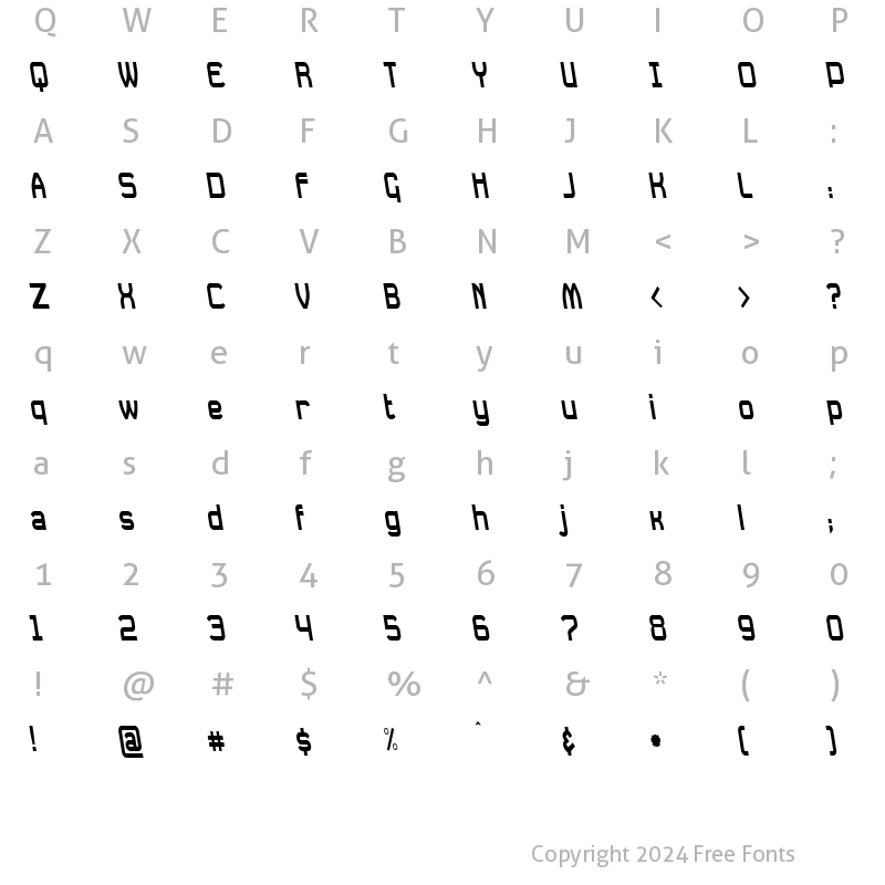 Character Map of Daville Condensed Rev Slanted Normal