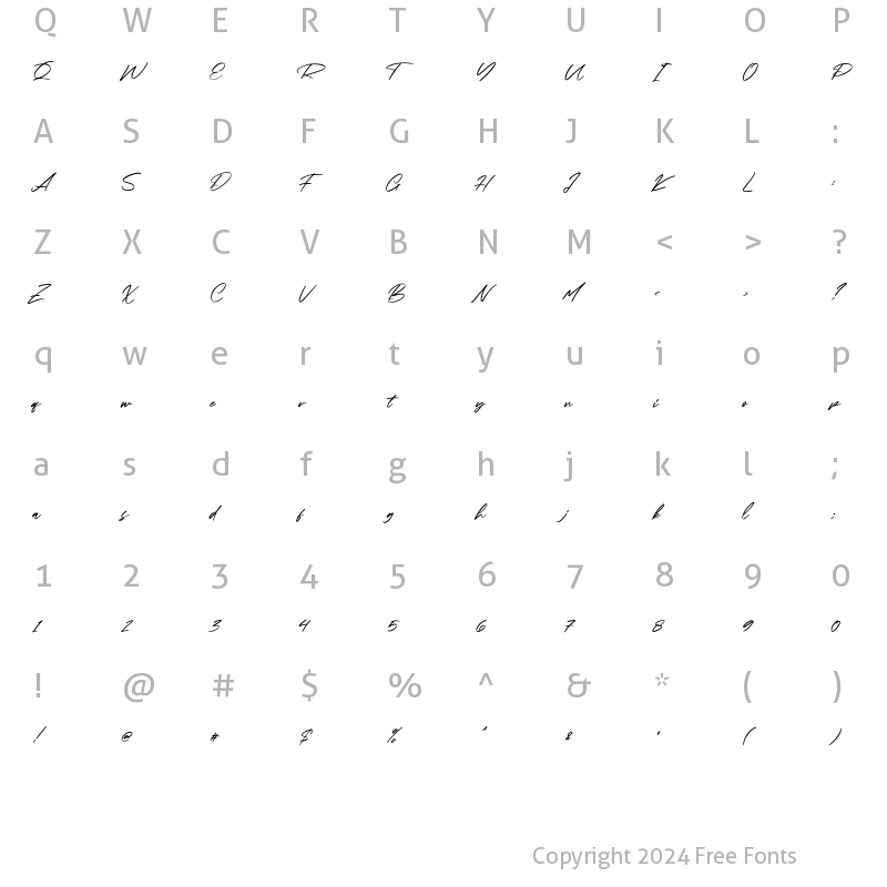 Character Map of Dawsons Script Regular