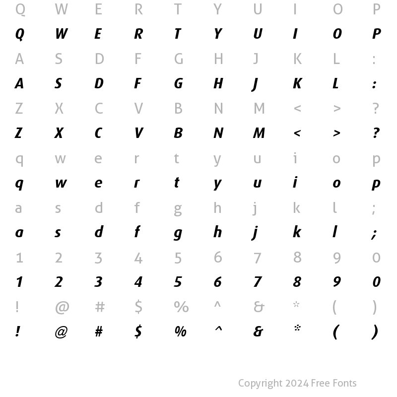 Character Map of Dax-BoldItalic Regular