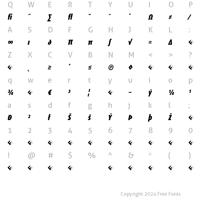 Character Map of DaxCondensed-BlackItalicExp Italic