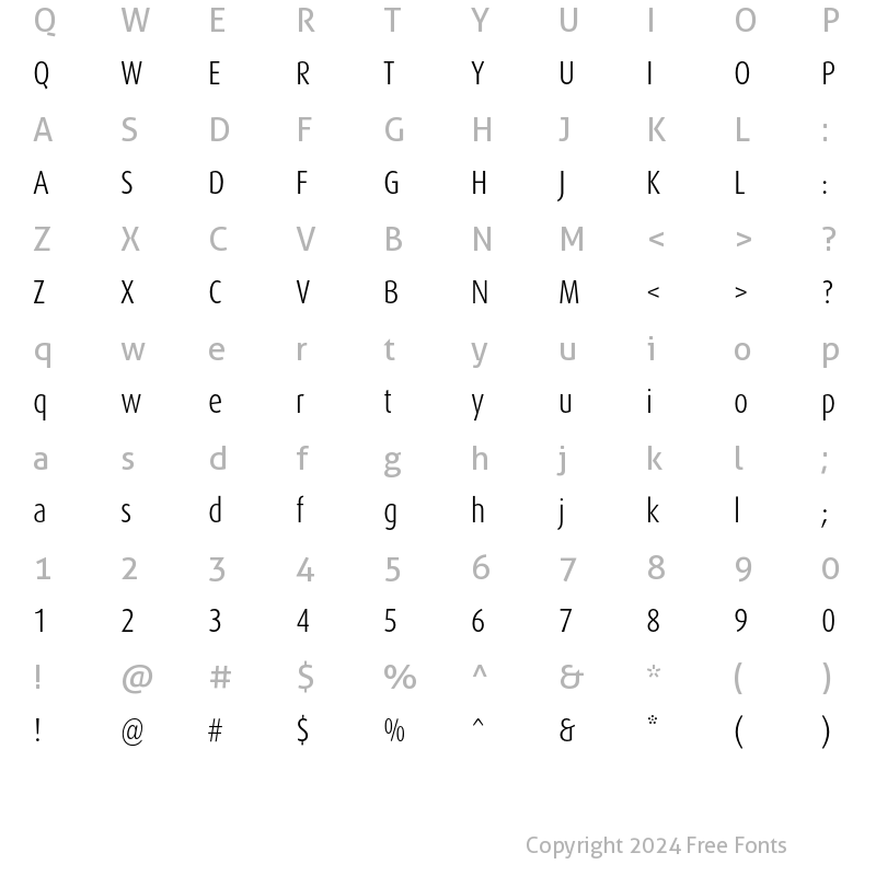 Character Map of DaxCondensed Light Regular