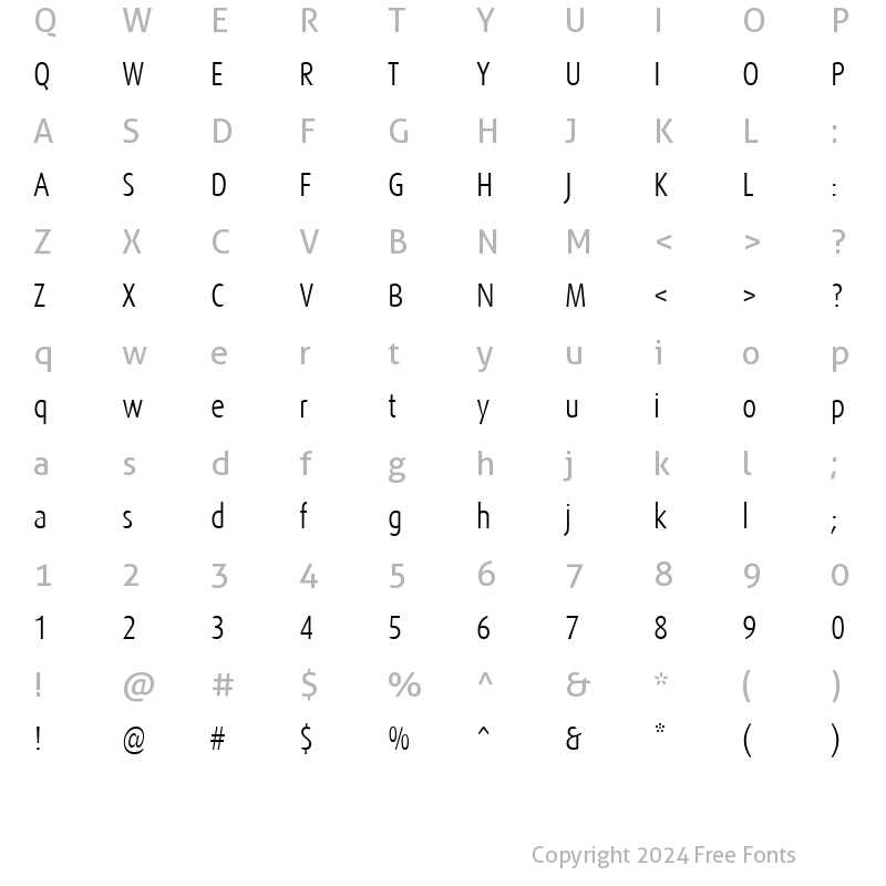 Character Map of DaxCondensed-Light Regular