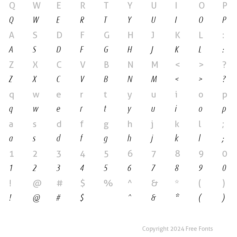 Character Map of DaxCondensed-LightItalic Regular