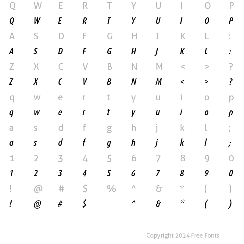 Character Map of DaxCondensed-MediumItalic Regular