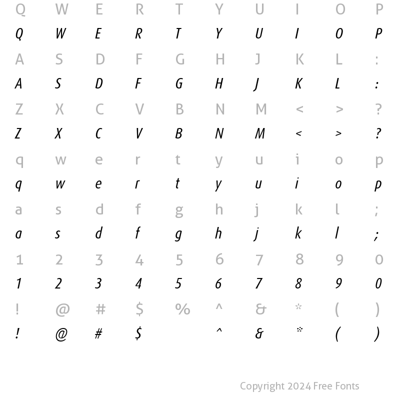 Character Map of DaxCondensed-RegularItalic Regular