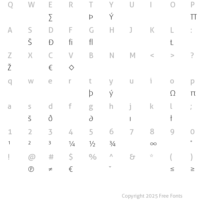 Character Map of DaxWide LightExpert Regular