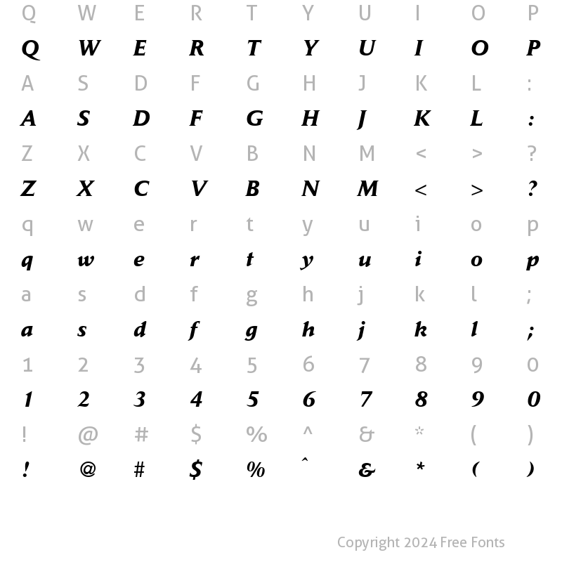 Character Map of Daylight BoldItalic