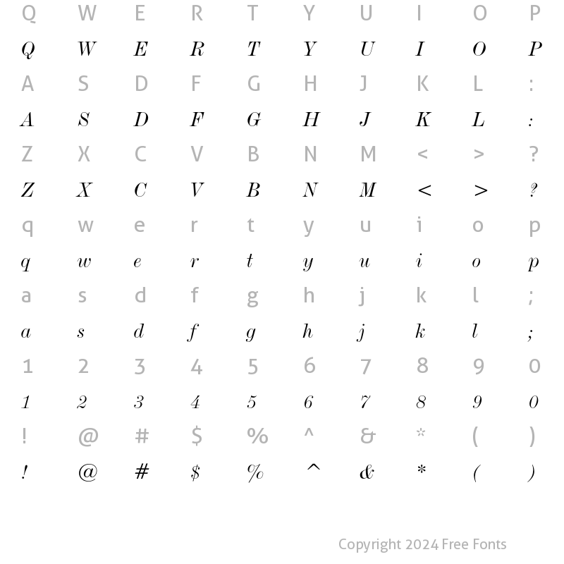 Character Map of De Vinne Italic