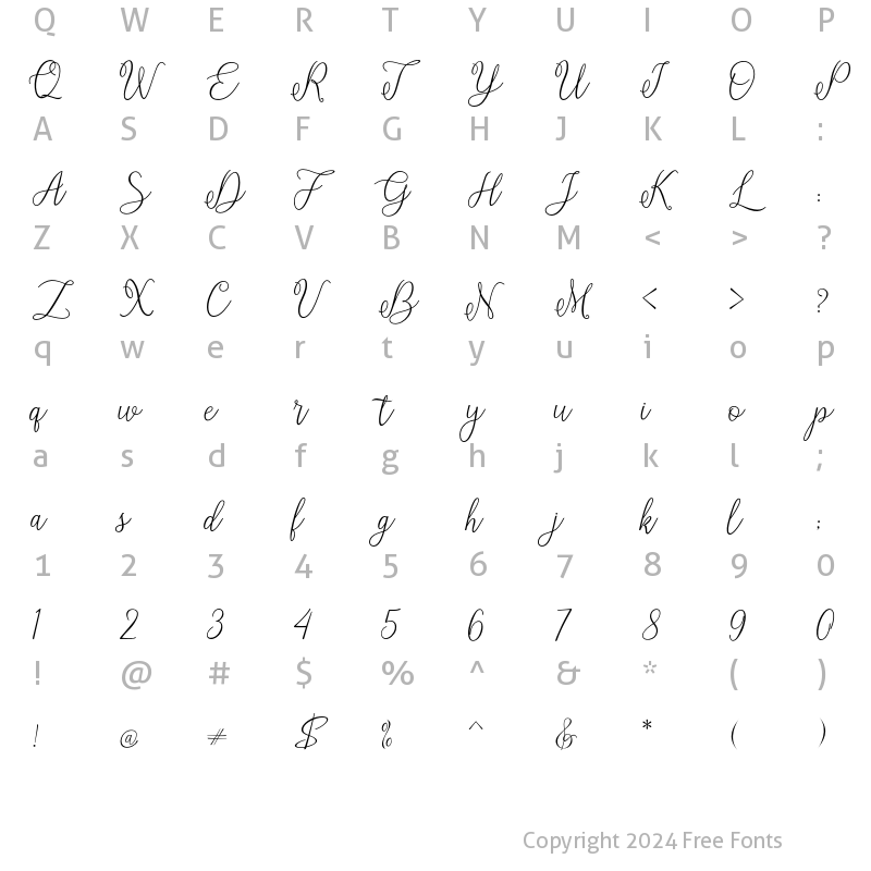 Character Map of Dealicha Script Regular