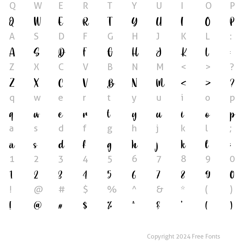 Character Map of Deallove Regular