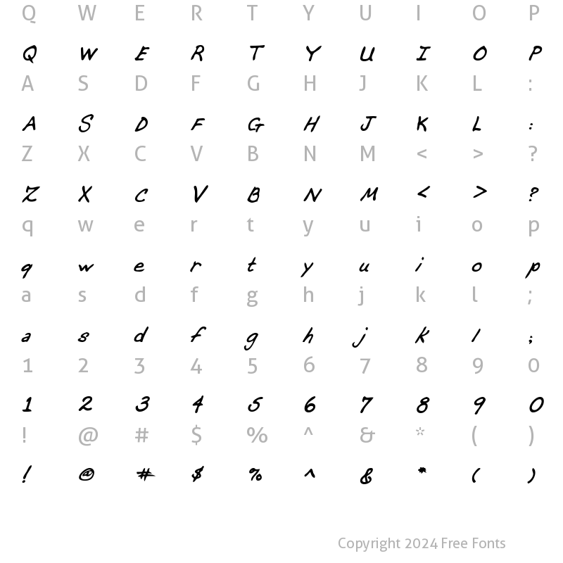 Character Map of DeannasHand Bold Italic