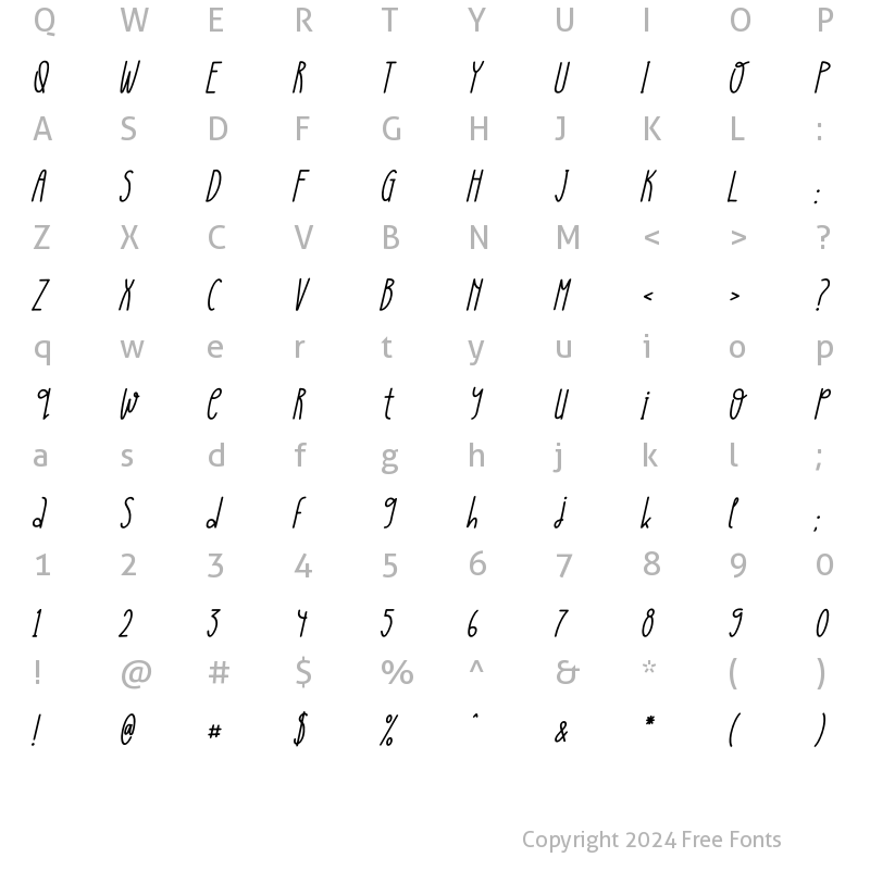 Character Map of DEAR HONEY Italic