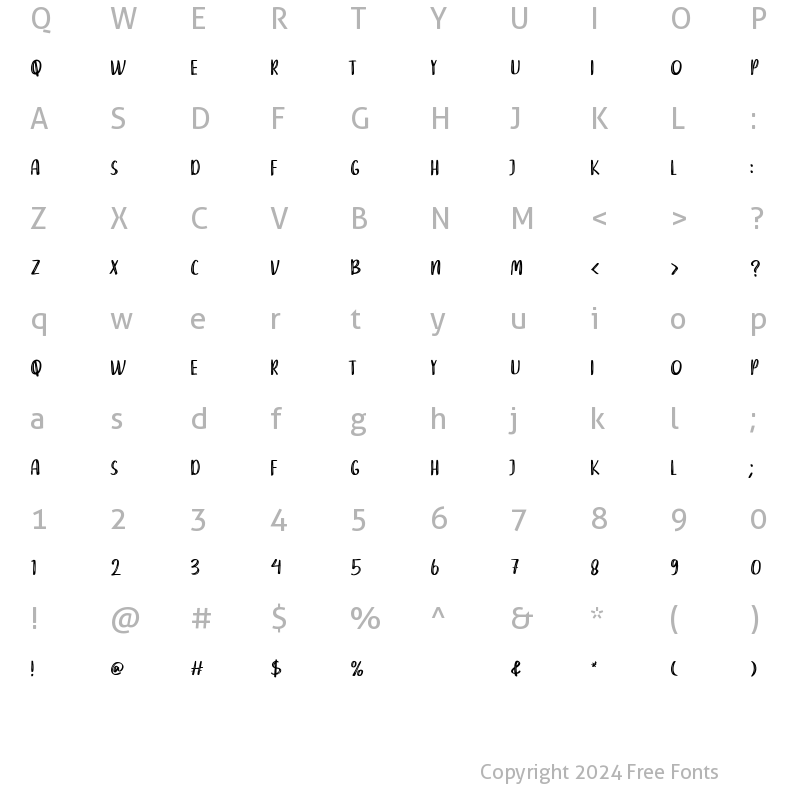 Character Map of DEAR RAINA Regular